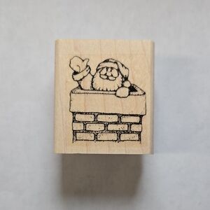 Santa In Chimney Design Wood Mounted Rubber Craft Stamp